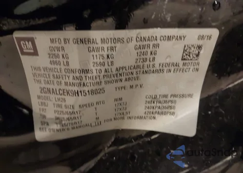 2017 Chevrolet Equinox Lt z USA, uszkodzony, nr VIN 2GNALCEK9H1518025